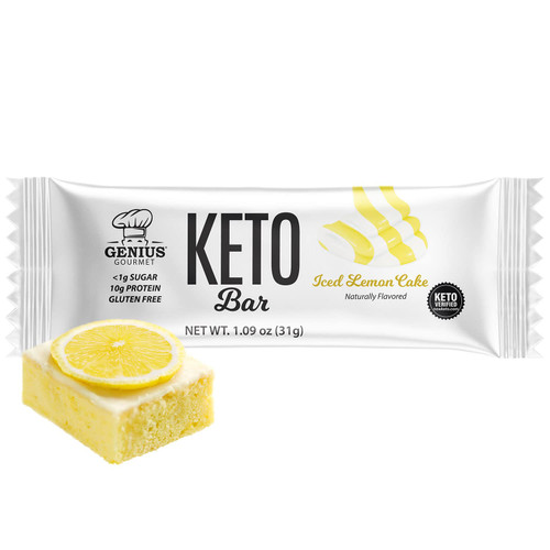 Genius Gourmet Gluten Free Keto Protein Bar, All Natural Keto Bars, Premium MCTs, Low Carb, Low Sugar (Iced Lemon Cake, 12 Count (Pack of 1)) Genius Gourmet Gluten Free Keto Protein Bar, All Natural Keto Bars, Premium MCTs, Low Carb, Low Sugar (Iced Lemon Cake, 12 Count (Pack of 1))