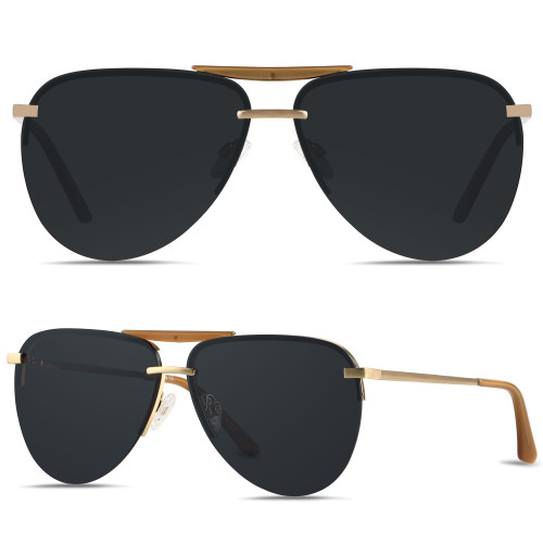 ANDWOOD Aviator Sunglasses Womens Oversized Big Rimless Double Bridge Pilot Sun Glasses Black Metal Shades