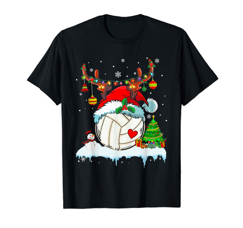 Christmas Volleyball Player Santa Hat Lights Xmas Pajama T-Shirt Christmas Volleyball Player Santa Hat Lights Xmas Pajama T-Shirt