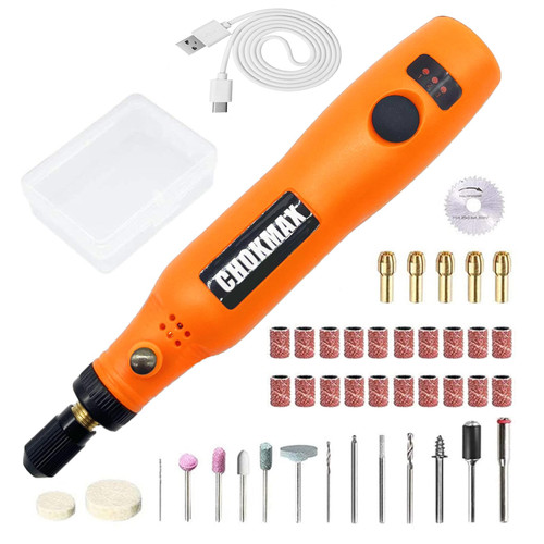 CHOKMAX Cordless Rotary Tool, 3.7V Li-ion Mini Rotary Multi-Tool Kit with Variable Speed, 40pcs Accessories Kit Electric Rotary DIY Grinder for Polishing, Cleaning and Engraving Orange