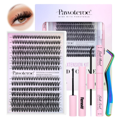 Pawotence DIY Lash Extension Kit 280pcs Individual Lash Clusters Kit 30D 40D Curl Eyelash Extension Kit with Lash Bond and Seal and Remover Lash Tweezers for Self Application (30D+40D-9-16MIX-ALL KIT?