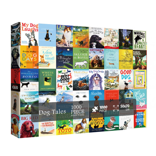 Dog Book Puzzle 1000 Pieces for Adult, Puppy Library Jigsaw Puzzle for Adults, Dog Tales Puzzle Collage for Adult 1000 Piece