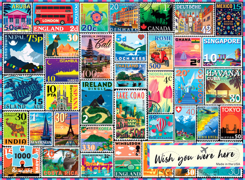 Re-marks Wish You were Here, Postage Stamps Puzzle, 1000-Piece Puzzle for All Ages