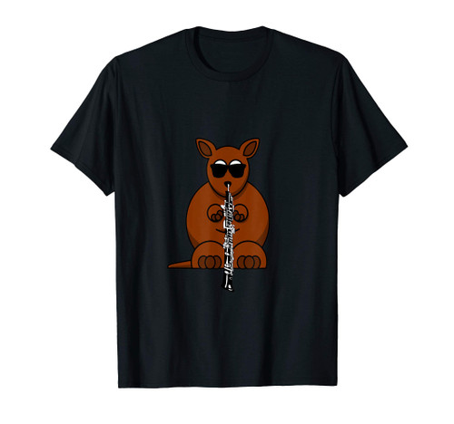 Funny Kangaroo Wearing Sunglasses Playing Oboe T-Shirt
