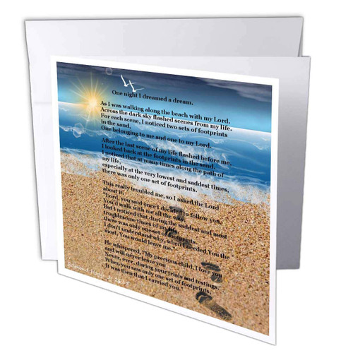 3dRose Footprints in The Sand on Beach with Poem - Greeting Card, 6 by 6-inch (gc_204469_5)