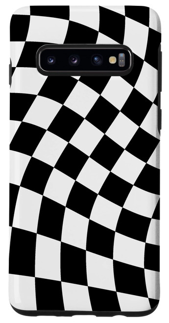Galaxy S10 Black And White Checkered Wavy Checkerboard Pattern Phone Case