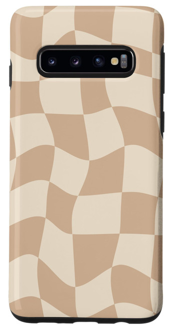 Galaxy S10 Tan Brown Twisted Checkerboard Pattern Chess Wavy Checkered Case