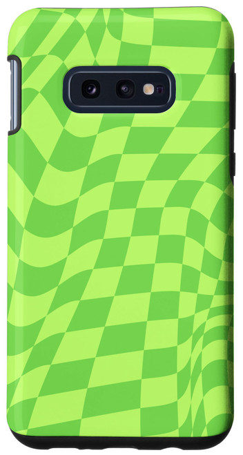 Galaxy S10e Groovy Checkered Swirl Checkerboard Retro Green Aesthetic Case