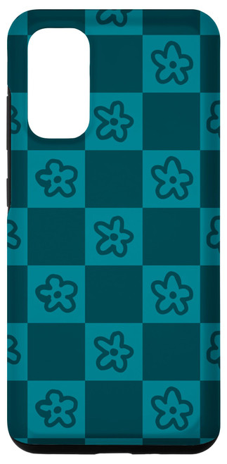 Galaxy S20 Midnight Green Checkered Cute Floral Checkerboard Case