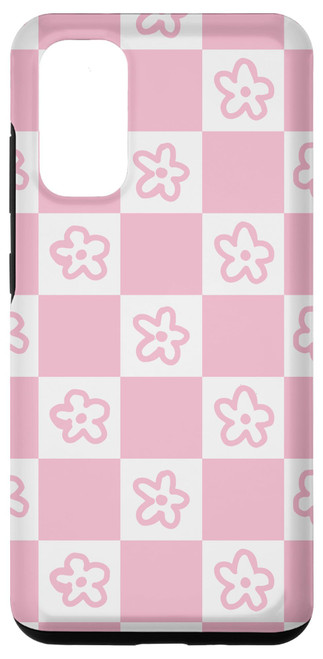 Galaxy S20 Soft Pink Checkered Cute Floral Checkerboard Case