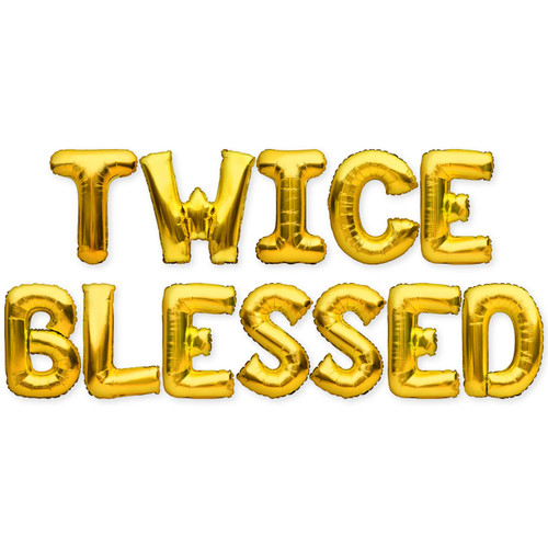 PartyForever TWICE BLESSED Balloon Banner Gold for Twins Baby Shower Decorations and Supplies, Twins Gender Reveal Party Foil Letters Balloons Banner