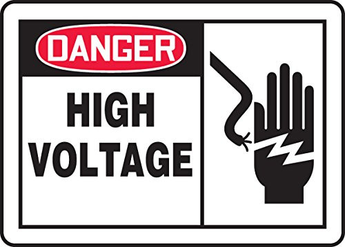 Accuform MELC077VP Plastic Sign, Legend"DANGER High Voltage", 10" Length x 14" width x 0.055" Thickness, Red/black On White, 10" Height, 14" Wide, 10" Length, Plastic, 10x14