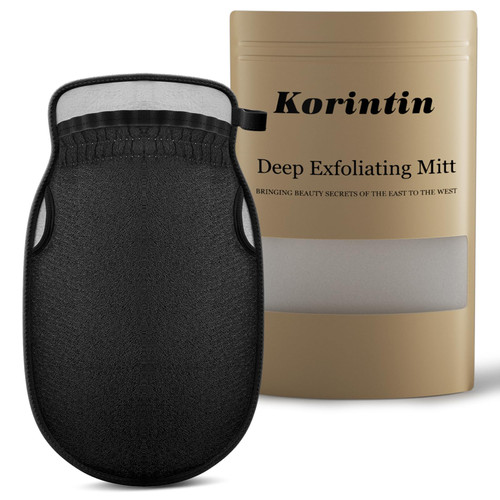Korintin Exfoliating Glove, Thickened Korean Exfoliating Mitt - Body Scrub Gloves, Deep Exfoliating Gloves for Shower - Dead Skin Remover for Body, Shower Gloves Exfoliating for Women & Men (Black) Korintin Exfoliating Glove, Thickened Korean Exfoliating Mitt - Body Scrub Gloves, Deep Exfoliating Gloves for Shower - Dead Skin Remover for Body, Shower Gloves Exfoliating for Women & Men (Black)