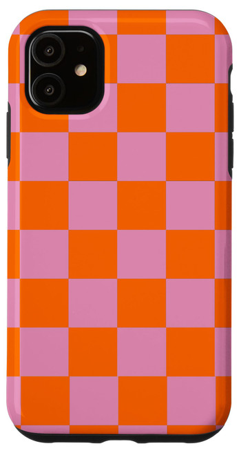 iPhone 11 Pink and Orange Checkered Checkerboard Pattern Case