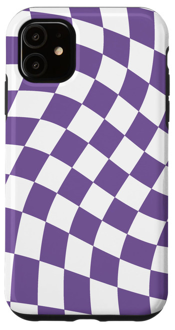 iPhone 11 Purple And White Checkered Wavy Checkerboard Pattern Phone Case