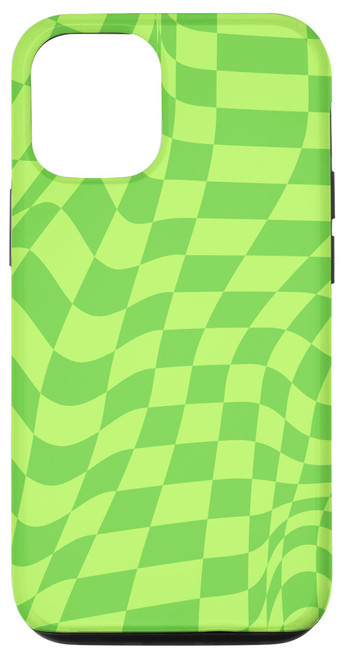 iPhone 13 Groovy Checkered Swirl Checkerboard Retro Green Aesthetic Case
