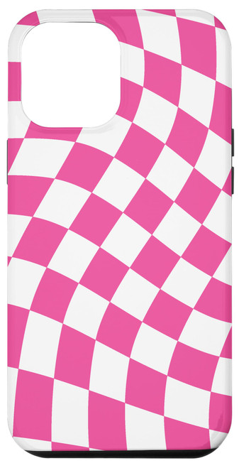 iPhone 13 Pro Max Pink And White Checkered Wavy Checkerboard Pattern Phone Case