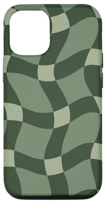 iPhone 13 Pro Sage Green Warped Checkerboard Pattern Chess Twirl Checkered Case