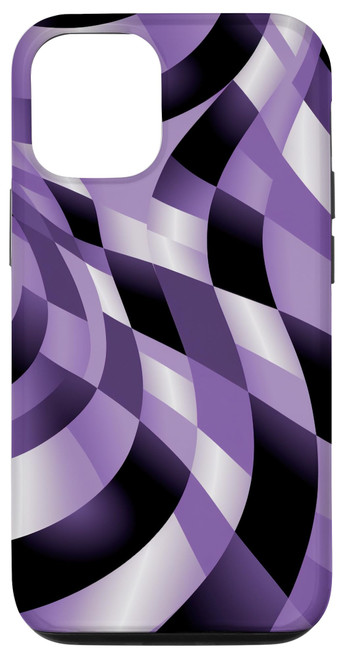 iPhone 14 Black And Purple Wavy Checkered Checkerboard Swirl Pattern Case