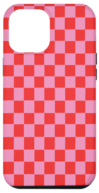 iPhone 14 Pro Max Checkered Checker Checkerboard Design Pink Red For Lovers Case