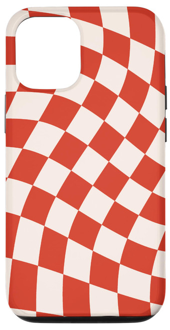 iPhone 14 Pro Red And White Checkered Wavy Checkerboard Pattern Phone Case