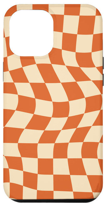 iPhone 15 Pro Max Checkered Swirl Checkerboard Indie Aesthetic Burnt Orange Case