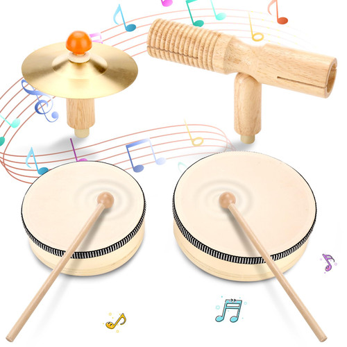 Wingyz Kids Drum Set Montessori Baby Musical Instruments Toys for Toddlers, 5 in 1 Wooden Musical Toys Table Top Drum Set, Percussion Drum Sensory Toys Gifts for Boys and Girls