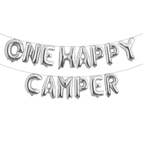 One Happy Camper Birthday Decoration One Happy Camper Balloons One Happy Camper Banner One Happy Camper Party Supplies Camping First Birthday Decoration Camping Balloons (ONE HAPPY CAMPER Silver)