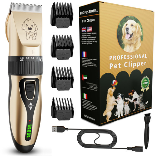 GLOBAL TECH Dog Clippers Professional Grooming Clipper Kit - Rechargeable Low Noise Cordless Pet Clippers - Professional Dog Pet Hair Trimmer Kit for Dogs, Cats and Other Pets