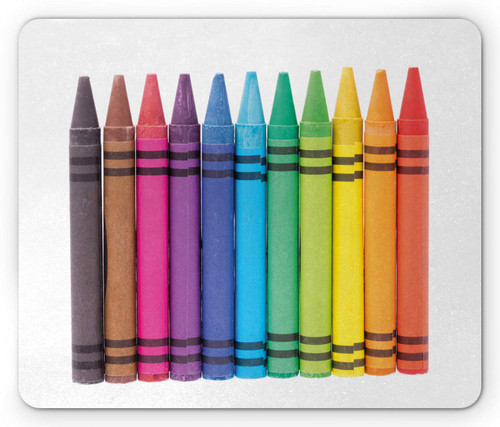 Lunarable Colorful Mouse Pad, Pastel Crayons in Colorful Design as Supply Image on Plain Backdrop, Rectangle Non-Slip Rubber Mousepad, Standard Size, White and Multicolor