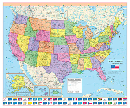 CoolOwlMaps United States Wall Map Poster with State Flags - 29"x24" Rolled Paper