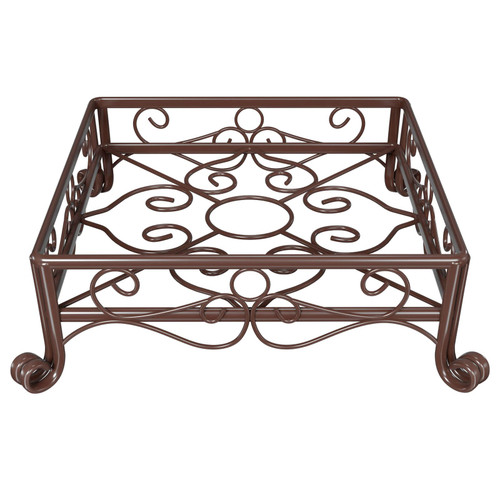 Yimobra Metal Plant Stand for Outdoor Indoor, Heavy Duty Flower Pots Holder Rustproof Wrought Iron Planter Stands Garden Square Supports Rack for Planter 9.5 Inch, Brown