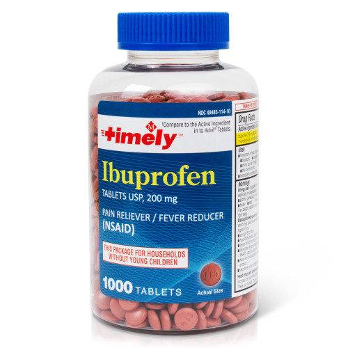 Timely Ibuprofen 200mg 1000 Tablets - Compared to Advil Tablets - Pain Relief Tablets and Fever Reducer - for Headache Relief, Menstrual Pain, Tooth Aches Muscular Aches, Arthritis Pain & Body Aches