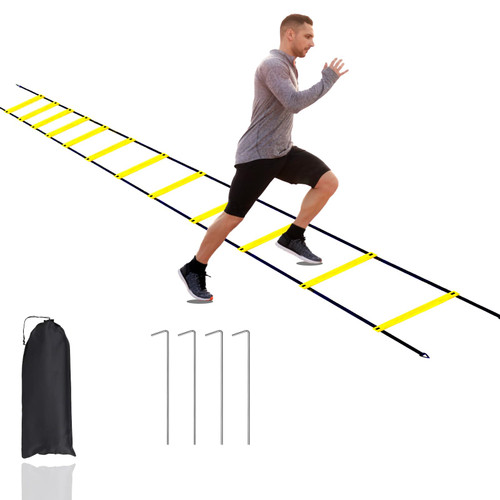 porffitoy Agility Ladder Speed Training Equipment, 12 Rung 20Ft Adjustable Agility Ladder, 4 Steel Stakes with Carry Bag for Speed Training, Football, Soccer, Footwork(Yellow) porffitoy Agility Ladder Speed Training Equipment, 12 Rung 20Ft Adjustable Agility Ladder, 4 Steel Stakes with Carry Bag for Speed Training, Football, Soccer, Footwork(Yellow)