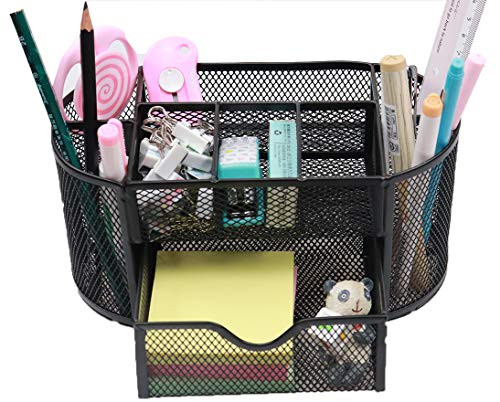 Snow Cooler Mesh Pen Organizer Pencil Organizer Desk Office Organizer, Pen Holder for Desk 9 Compartments, Black