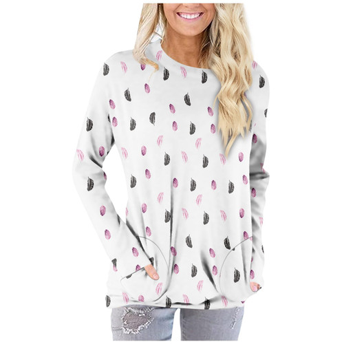 Women's Long Sleeve Tops Fall Basic Sweatshirt Oversized Blouse Casual Tops Printed Graphic Loose Fit T Shirts Womens Tops Long Sleeve T Shirts for Women Trendy?XX-Large,2-White?
