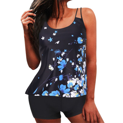 Women High Waisted Bikini Sexy Push Up Two Piece Swimsuits Vintage Swimsuit Two Piece Retro Ruched High Waist Print Navy