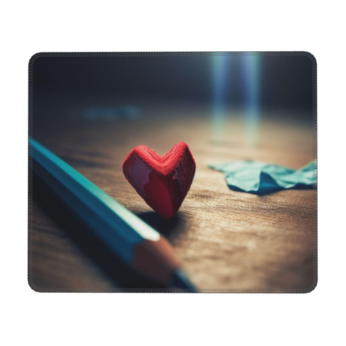 Red Love Heart and Crayons Print Mouse Pad Waterproof Gaming Mouse Pads with Non-Slip Rubber Base Computer Mousepad Personalized Mouse Mat for Desk Pad