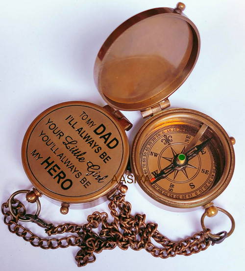AASIYA Engraved Brass Compass- Personalized Sundial Compass Gift to My Son/to Our Son/Nautical Gift for Son from Dad/Gift to Son from Mom A Perfect and Unique Gift with Leather Case (Son to Dad)
