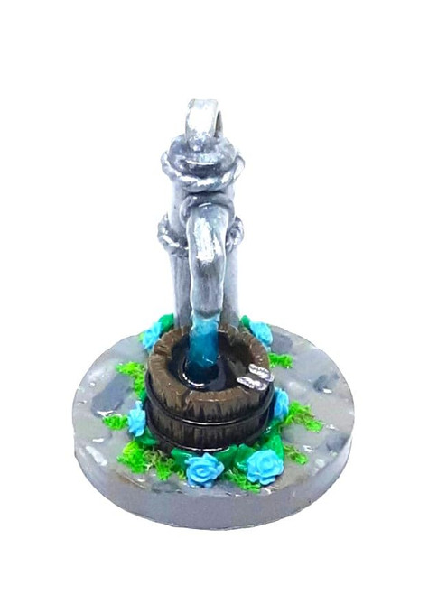 Handmade Polymer Clay Miniature Water Pump Well Pump with Whiskey Barrel and Blue Roses, Fairy Garden Accessories.
