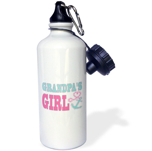 3dRose Grandpas Girl Cute Anchor and Heart Rope Pink and Aqua-Sports Water Bottle, 21oz , 21 oz, Multicolor