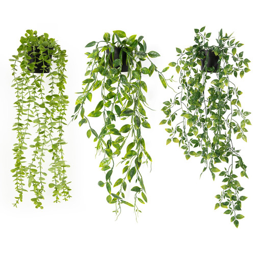 Zipetatah 3PCS Artificial Hanging Plants, Faux Hanging Plant Fake Potted Greenery Plant Faux Eucalyptus Vine, Mandala Vine, Pea pod Leaves in Pot for Home Room Indoor Outdoor Shelf Decor Zipetatah 3PCS Artificial Hanging Plants, Faux Hanging Plant Fake Potted Greenery Plant Faux Eucalyptus Vine, Mandala Vine, Pea pod Leaves in Pot for Home Room Indoor Outdoor Shelf Decor