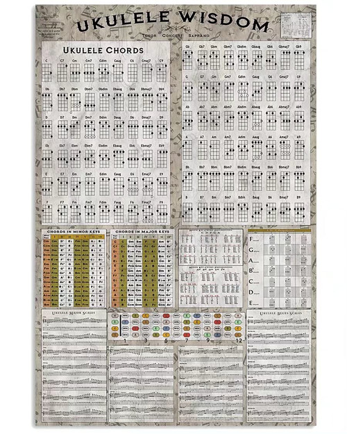 Ukulele Wisdom Infographics Metal Signs Music Room Wall Decor Ukulele Knowledge Tin Posters Home Farmhouse Decorative Plaques 8x12 Inches