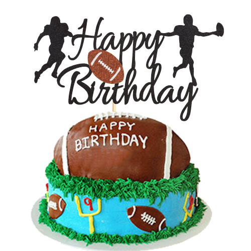 Arthsdite Football Cake Topper - Rugby Ball Happy Birthday Cake Topper for Football / Sport theme for Man Kids Boy Birthday Party decoration - Black Glitter Arthsdite Football Cake Topper - Rugby Ball Happy Birthday Cake Topper for Football / Sport theme for Man Kids Boy Birthday Party decoration - Black Glitter