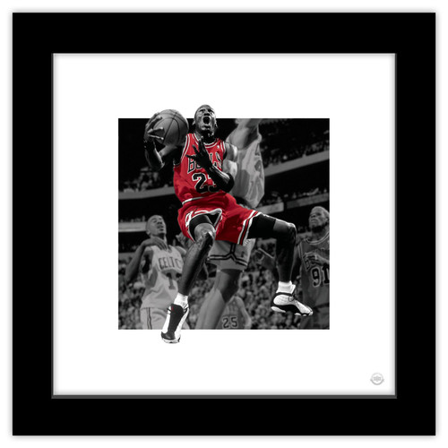 Trends International Gallery Pops Michael Jordan - Reverse Layup Color Pop Wall Art, Black Framed Version, 12" x 12"