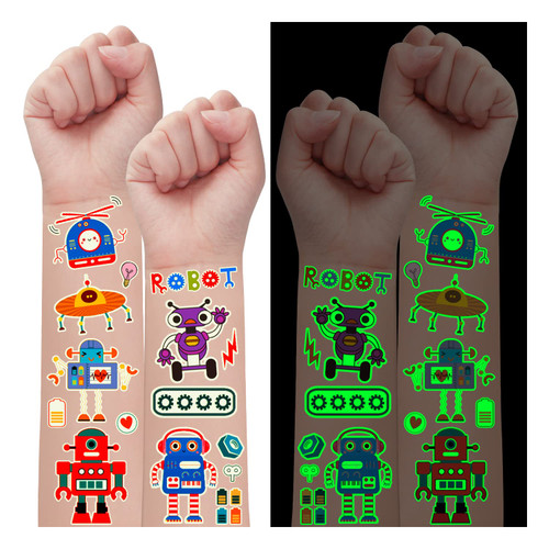 Partywind 315 Styles (30 Sheets) Glow Robot Party Favors, Luminous Robots Temporary Tattoos for Boys Party Supplies Birthday Gifts, Goodie Bag Stuffers for Children