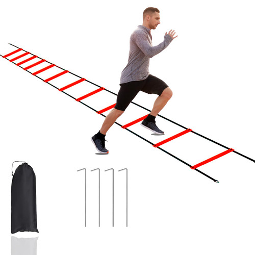porffitoy Agility Ladder Speed Ladder, 12 Rung Adjustable Agility Ladder, 4 Steel Stakes with Carry Bag for Speed Training, Football, Soccer, Footwork (Red) porffitoy Agility Ladder Speed Ladder, 12 Rung Adjustable Agility Ladder, 4 Steel Stakes with Carry Bag for Speed Training, Football, Soccer, Footwork (Red)