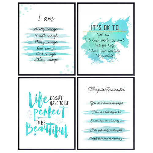 Light Blue Inspiring Positive Affirmations Quotes Wall Decor - Inspirational Art Posters 8x10 - Encouraging Self Improvement Motivational Sayings - Uplifting Encouragement Gifts for Empowered Women