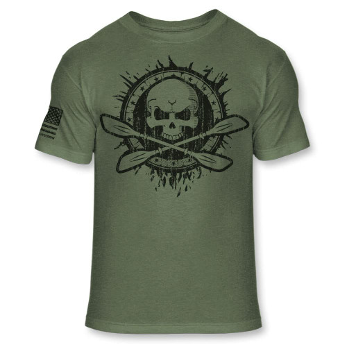 Kayaking Skull T-Shirt - Kayak Paddle Crossbones Athletic T Shirt - Jolly Roger Kayaker American Flag Tee - A121