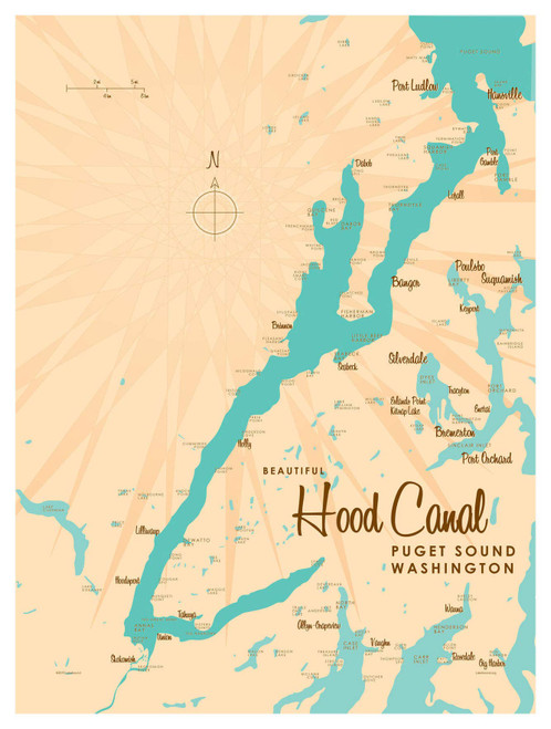 Hood Canal Washington Map Giclee Art Print Poster from Illustration by Lakebound 9" x 12" Hood Canal Washington Map Giclee Art Print Poster from Illustration by Lakebound 9" x 12"